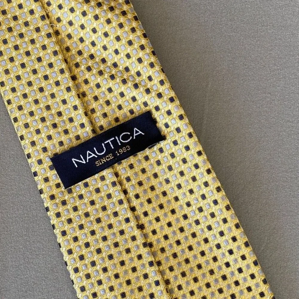 Nautica Youth Silk Tie Yellow Blue Gray Geometric Necktie 49
